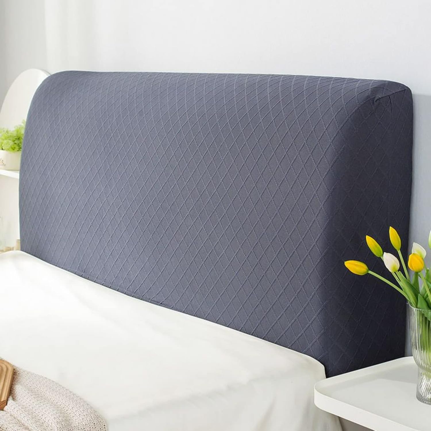 EFELIM Stretch Bed Headboard Slipcover Queen Twin Full Cal King, Jacquard Curved Headboard Cover Upholstered Headboard Dustproof Protector Cover (Dark Grey,Cal King170-190cm/67-75in)