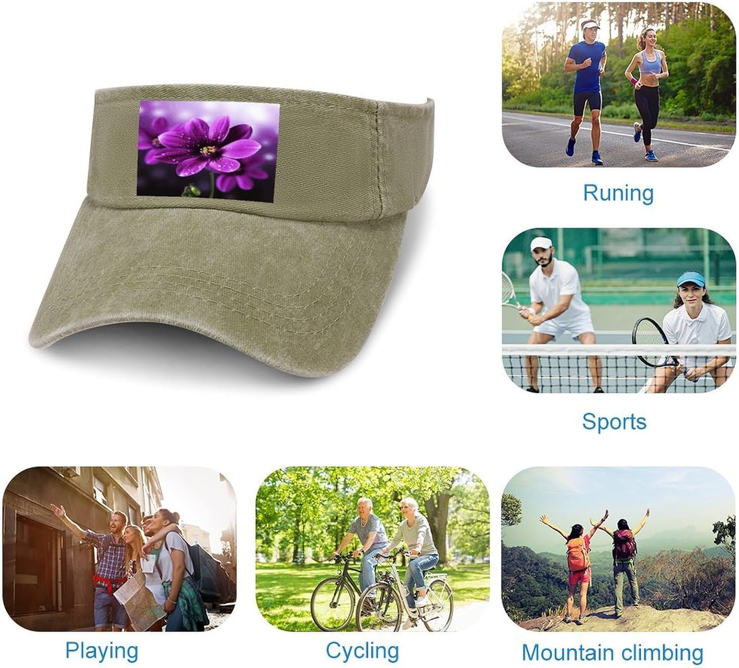 Purple Flower Sun Visor Hat for Men Women image 4