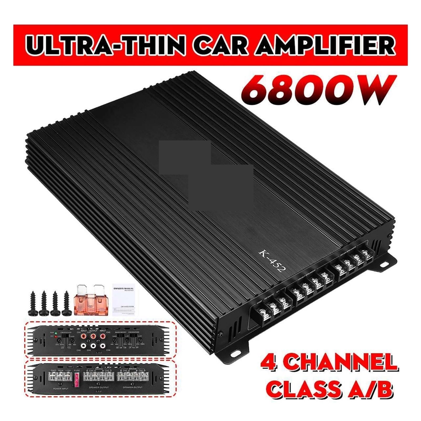 6800W 4 canales Amplificadores de automóviles Subwoofer Altavoz Amplificador Audio Vehículo Subwoofer Bass Amplificador Caja Auto Sound Audio Audio