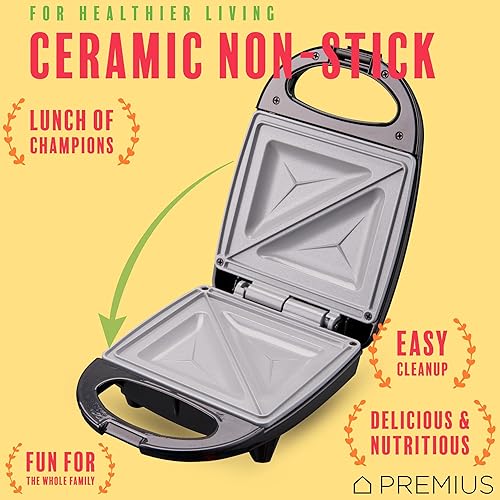 Miniatura 4 de Mini sándwichera antiadherente de cerámica, luz indicadora, molde de 5 x 4.4 pulgadas, ideal para tostadas francesas, atún derretido, huevo y queso