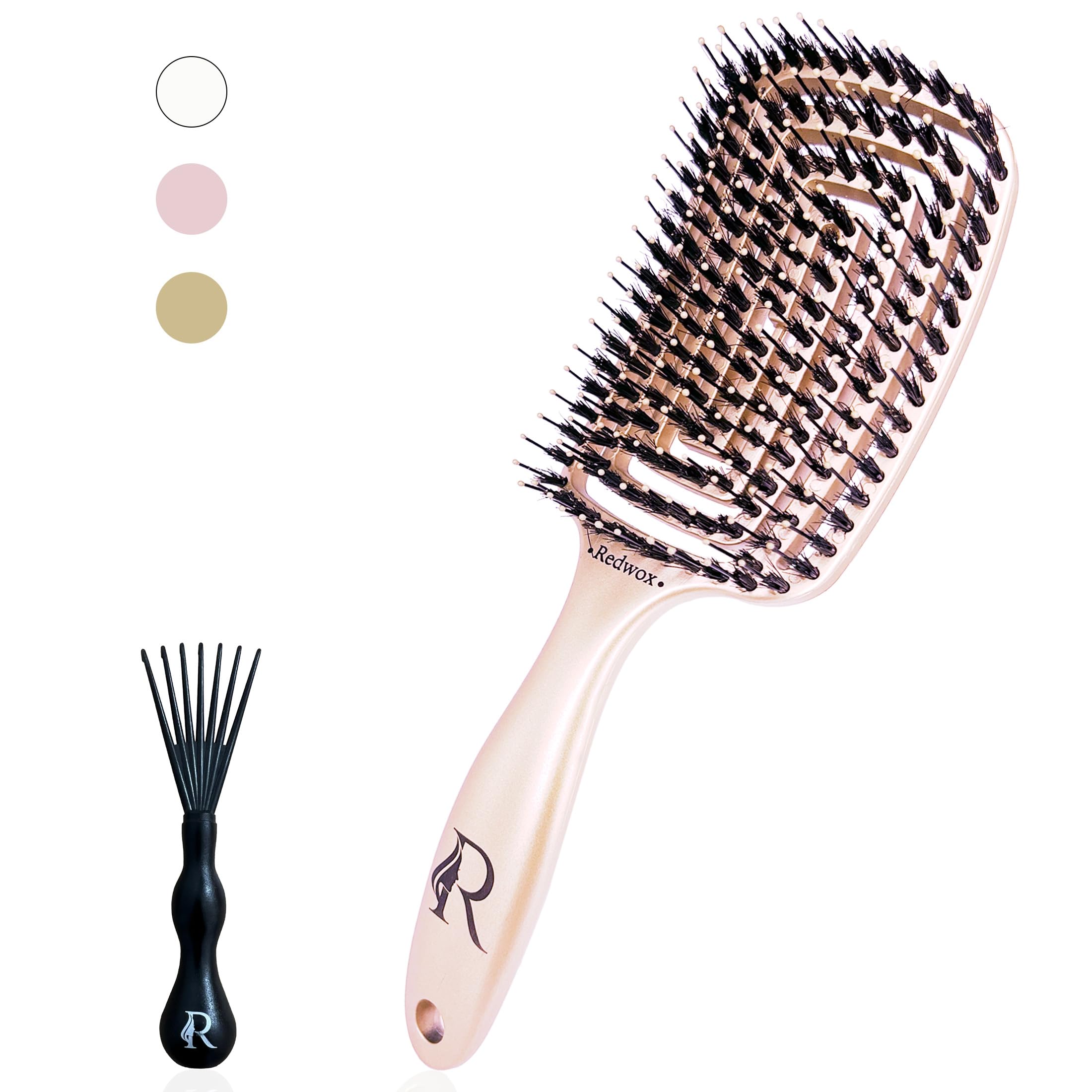 Redwox – Cepillo de pelo de jabalí y nailon – desenredado mágico sin dolor – todo tipo (rizado, grueso, afro..) – Demelante y masaje de piel – Demelante ideal para mujeres y niño (Rosado)