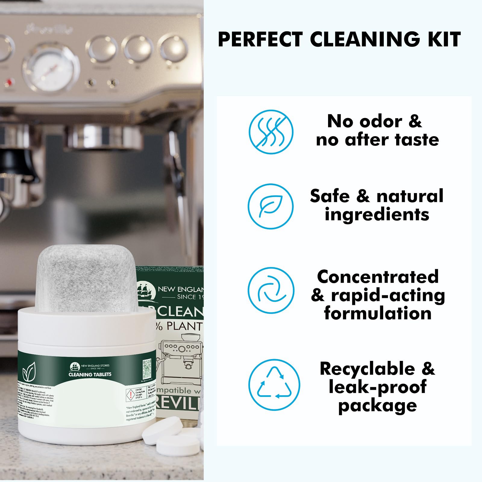 Paquete de 6 filtros de carbón compatibles con Breville con 52 tabletas de limpieza, kit de mantenimiento compatible con Breville de 1 año, kit de limpieza de máquina espresso para Breville Barista