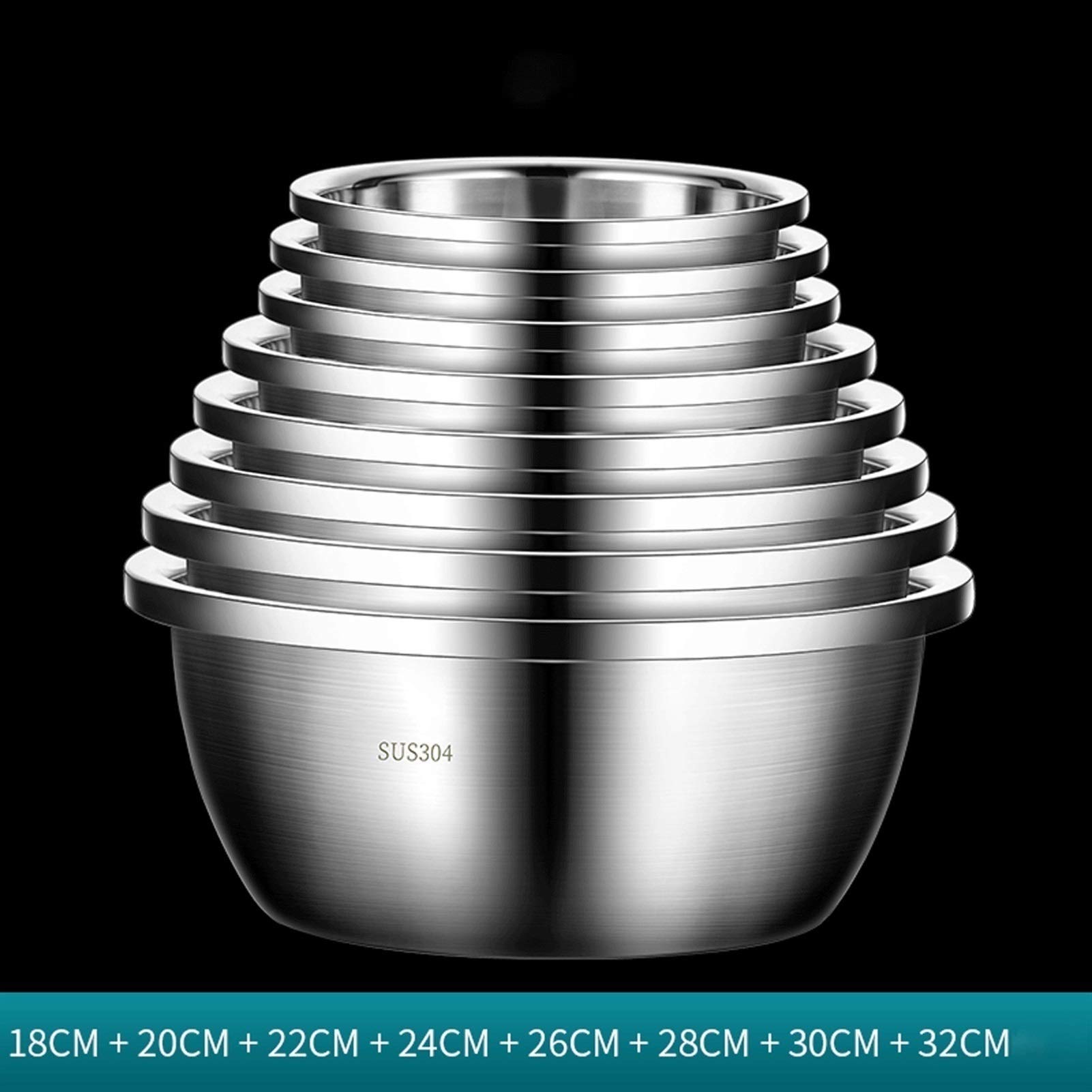 Bols à mélanger, bols à mélanger en acier inoxydable 304 de qualité supérieure, ensemble de 8 pièces, bols emboîtables pour un rangement peu encombrant, conception facile à saisir et à stabilité, en
