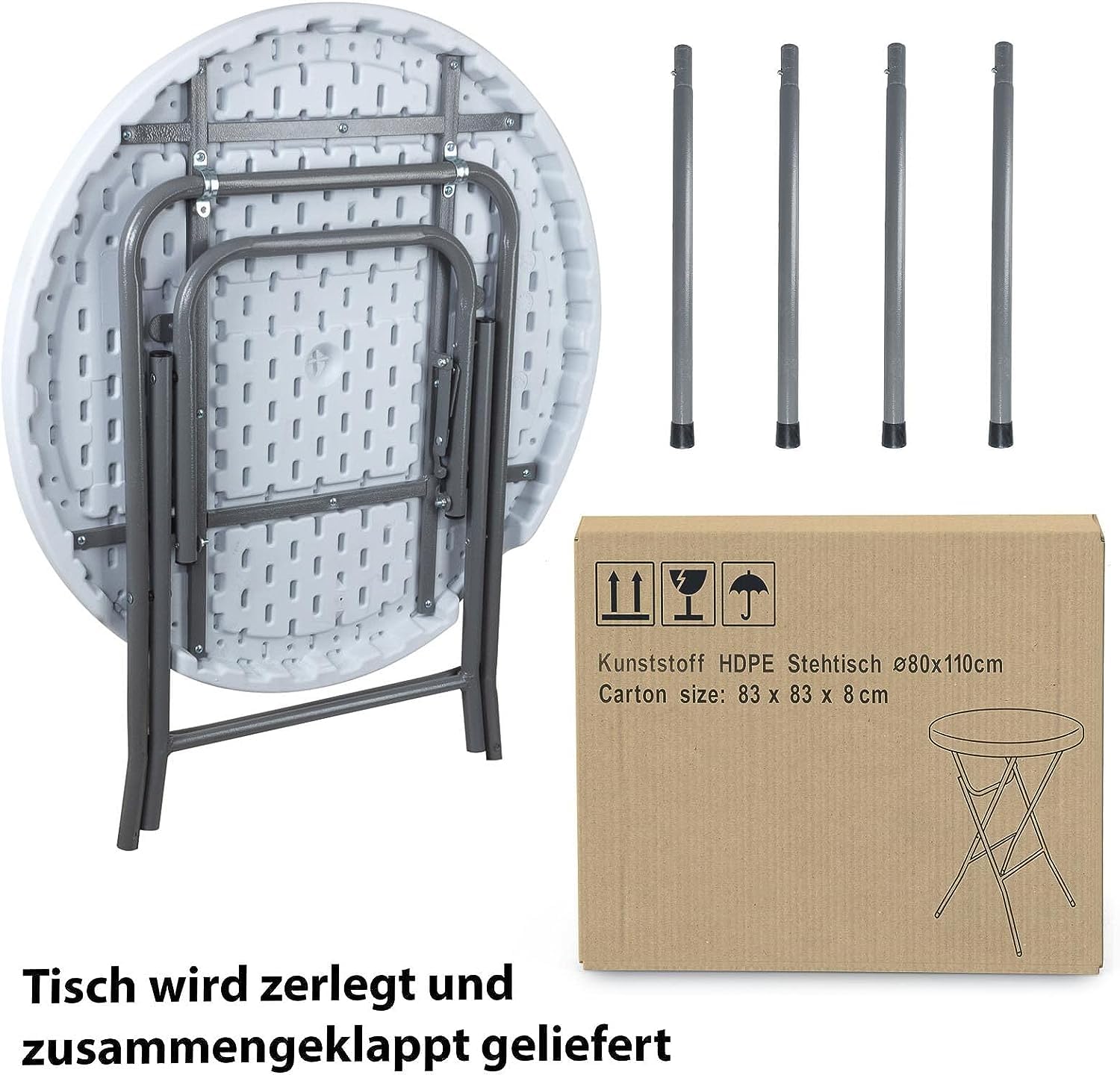 Julido Hanse Stehtisch Partytisch Bistrotisch Gartentisch Klapptisch Beistelltisch Campingtisch Ø80x110cm stabil wetterfest In- und Outdoor einsetzbar Weiß