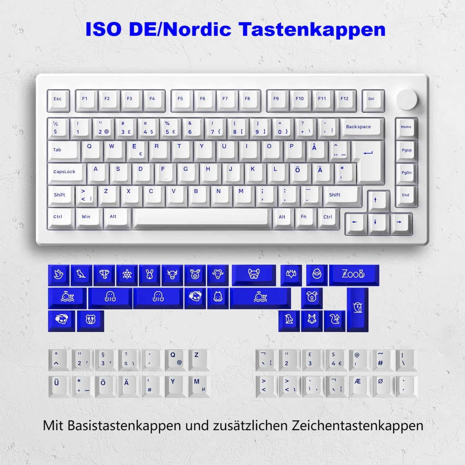 Akko MOD007 PC Gasket Mechanische Tastatur, ISO DE/Nordic Layout, 75% Gaming Keyboard mit Superelastisch und Weich Flex-Cut PCB, Hot-Swap Linear Switch (HiFi Mahjong Sound), PBT Keycap, Drehknopf