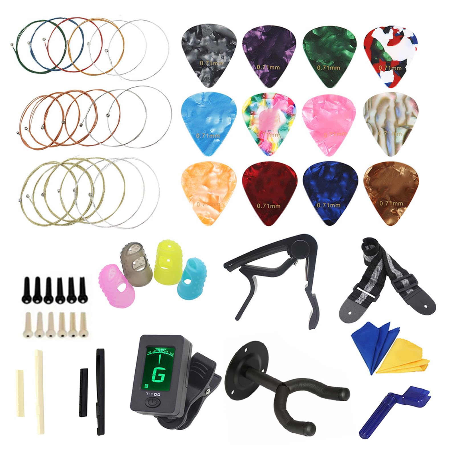 Accessori per chitarra Set di strumenti di ricambio per chitarra, include plettro, capotasto, corde per chitarra, avvolgicorde, perno per ponte