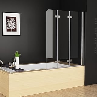 100 x 140 cm Duschwand für Badewanne Dusche Duschabtrennung mit 3 Teilig Faltwand 6mm NANO Glas 360º Schwenkbar Klappbare Glaswand Duschtrennwand Badewannenfaltwand Duschtür