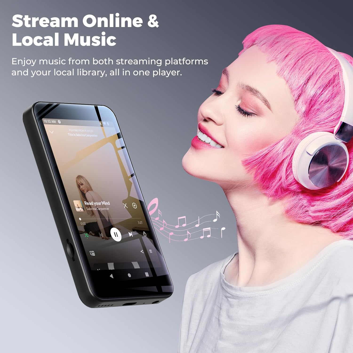 innioasis G5 MP3 Player showing USB-C port and SD card slot