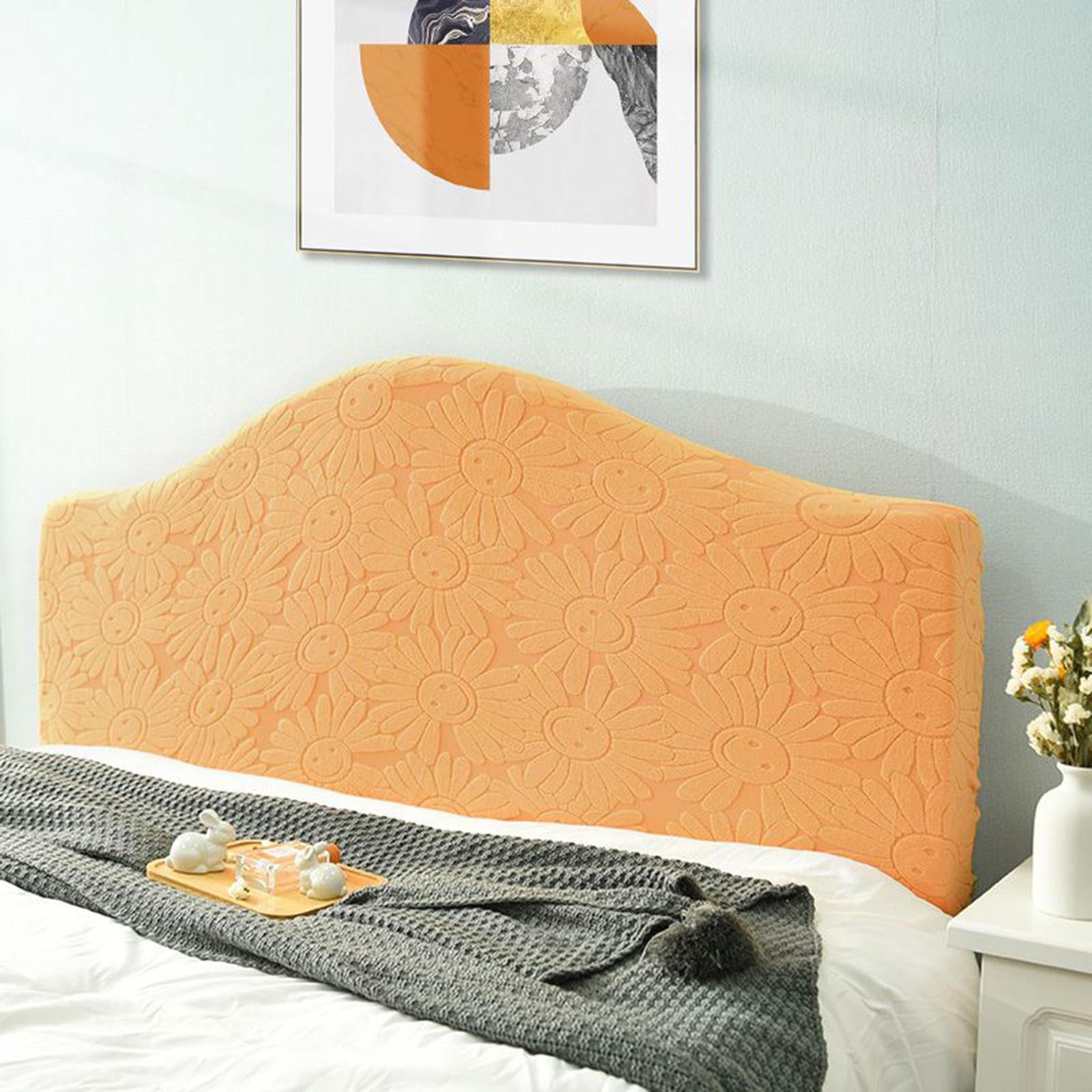 Stretch Headboards Cover/Slipcover Single/King/Double Bed Headboard Protector Grey Backrest Cover All-inclusive Curved Universal Bed Board Slip Cover Wood Leather Dust Cover ,orangeB-130cm-150cm