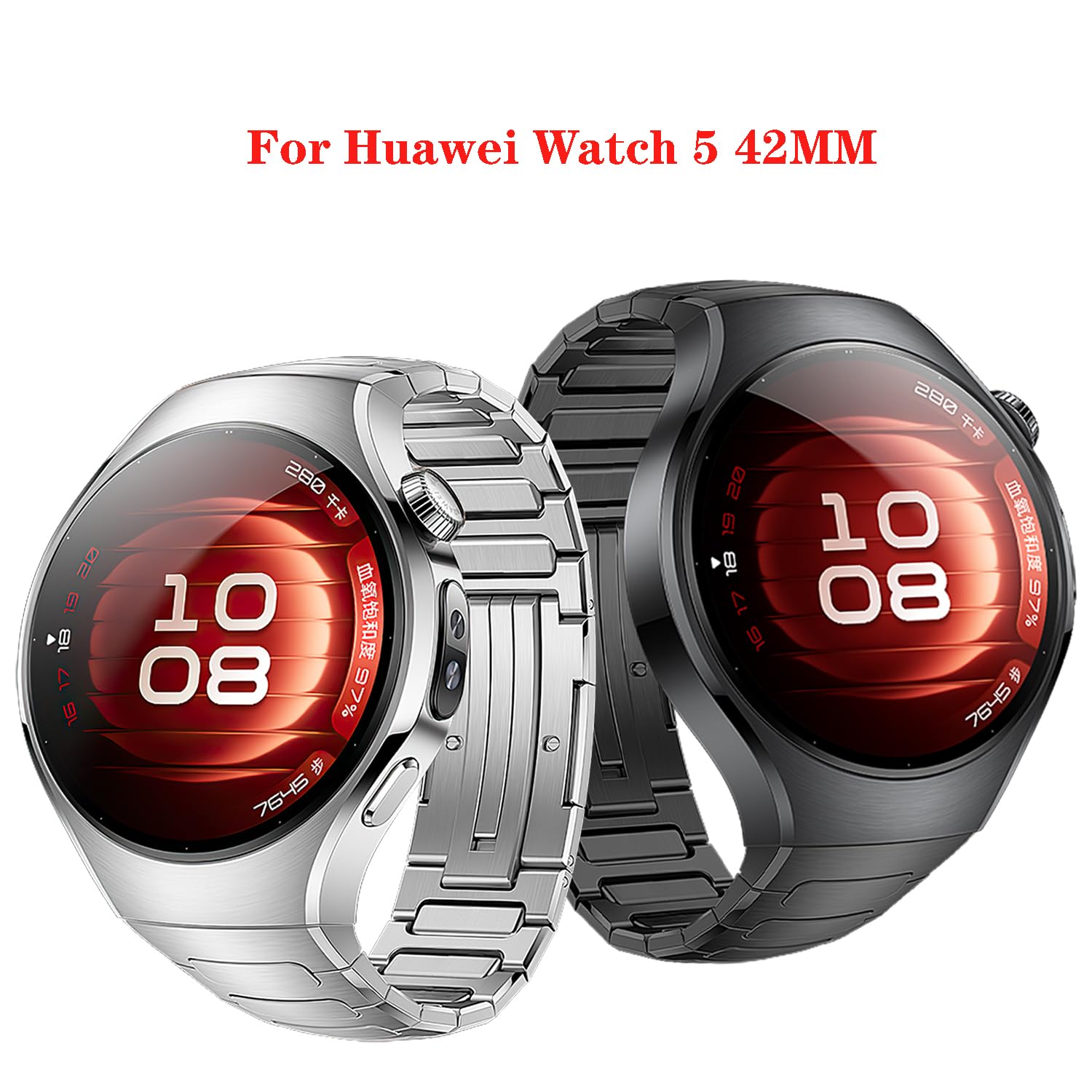 VeveXiao Wytrzymały tytanowy pasek kompatybilny z zegarkiem Huawei Watch 5, 46 mm, męskie, bez przerw, luksusowy metalowy pasek zastępczy ze stopu tytanu do Huawei Watch 5, 42 mm, damski pasek