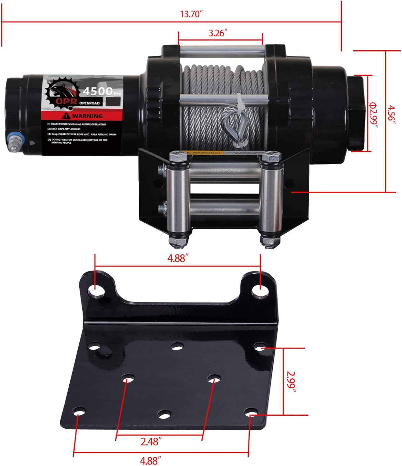 Best Review OPENROAD 4500Lbs 12 Volts Electric Winch, Winch for ATV/UTV/Boat, 4500Lbs /2041kg Electric Winch Kit, with 15m/49ft Winch Cable, Towing Off-Road Electric Winch Recovery kit (4500Lbs Black H)