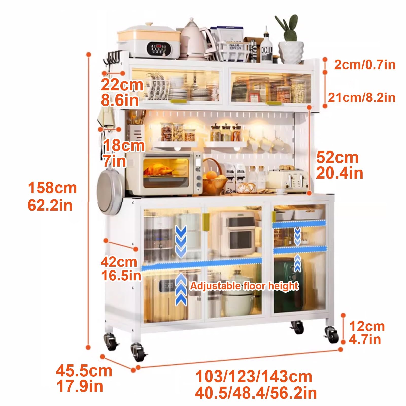 5-stöckiges Küchenregal – freistehendes Bäckerregal und Mikrowellenständer, vielseitiger Arbeitsplatz-Organizer für Zuhause, Küche und Esszimmer, Größe 140 cm