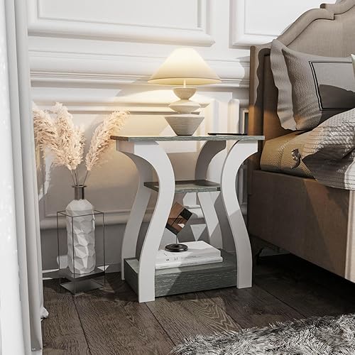 Miniatura 6 de Mesas auxiliares para sala de estar, mesa auxiliar gris con estación de carga, mesa auxiliar gris, mesita de noche para dormitorio, mesa auxiliar de