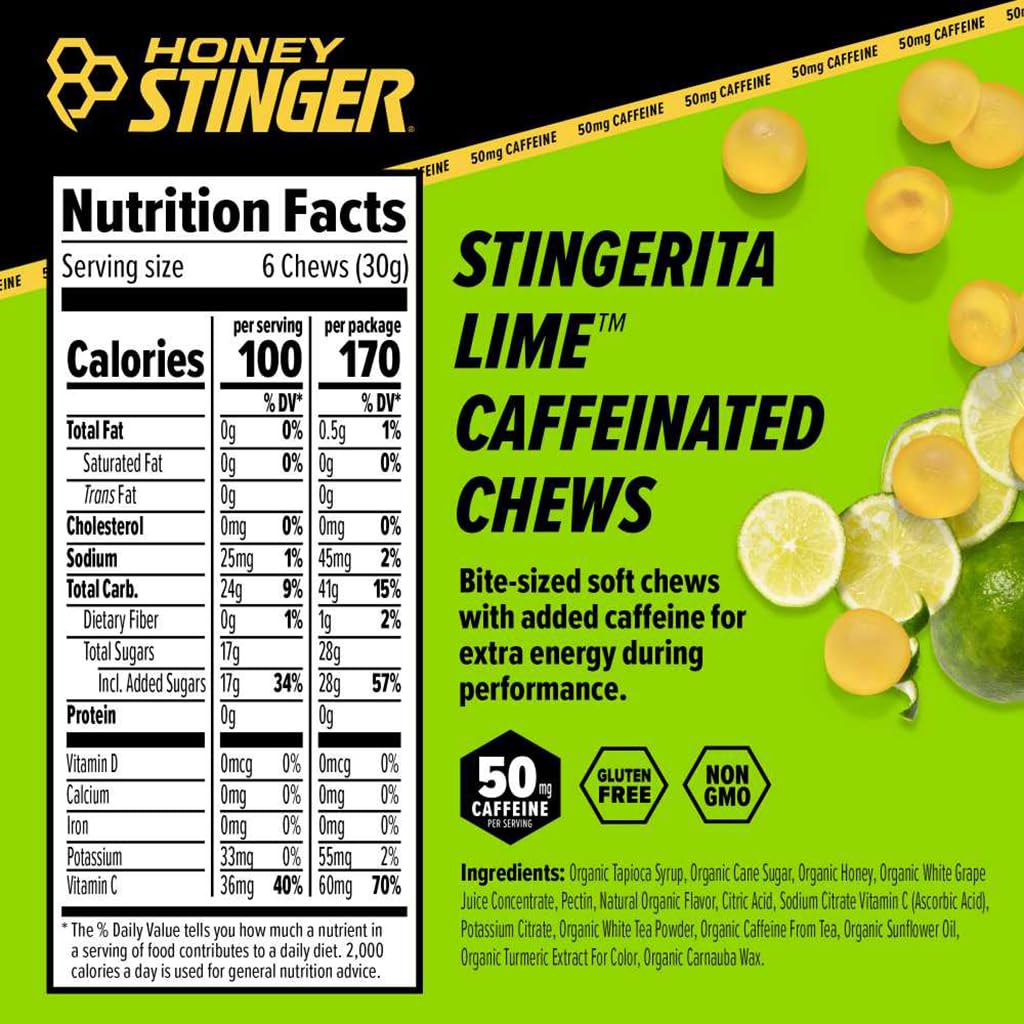 Honey Stinger Caffeinated Energy Chews - 12-Pack Stingerita Lime, One Size