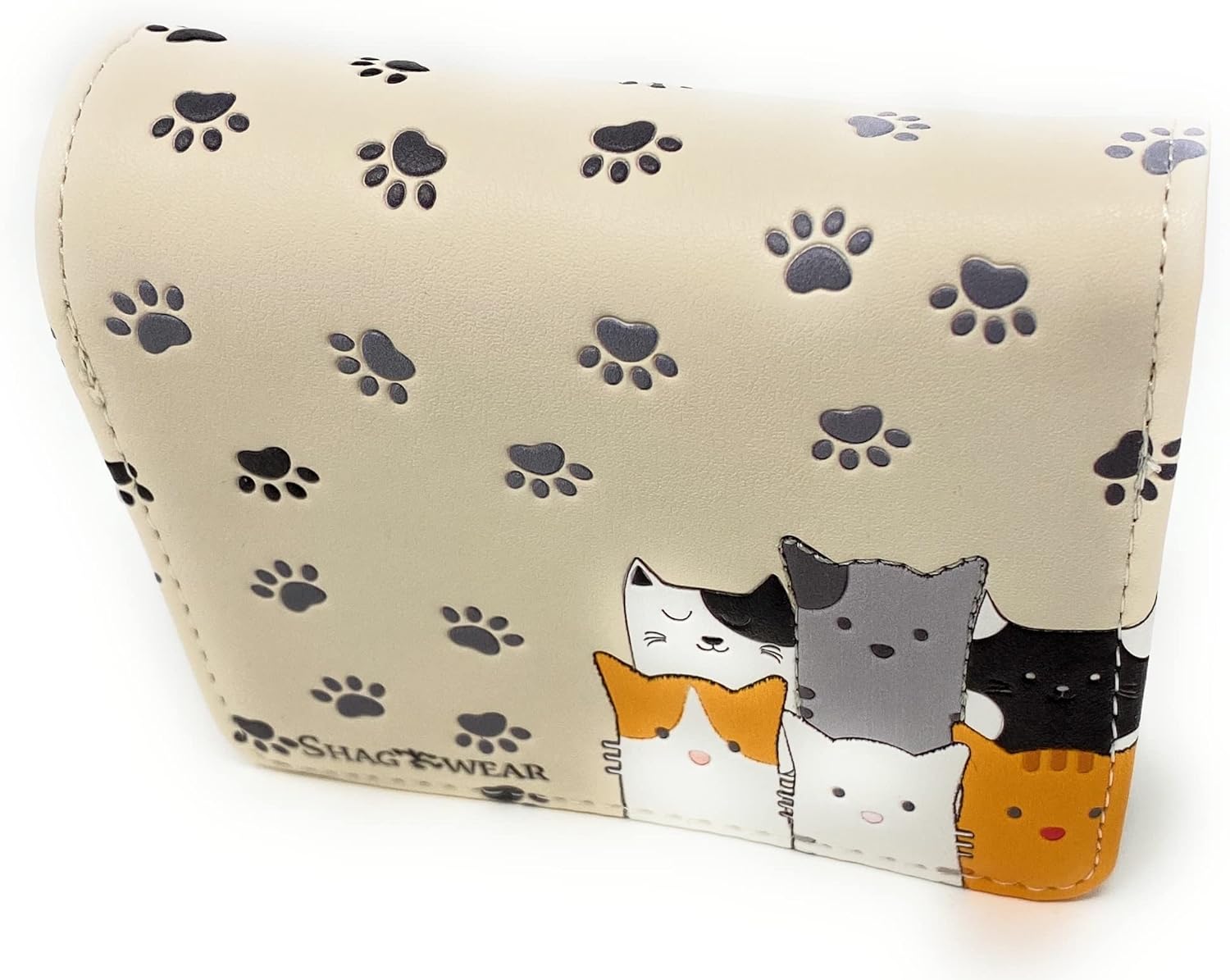 Shag Wear Kitty Crowd Small Wallet Vegan Faux Leather Cat Design Compact Purse with Card Slots ID Window Bill Pocket Zippered Coin Section 4.5" Beige - Image 2