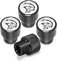 Vista 6 de iPick Image Para Dodge SRT Hellcat Logo en tapas de vástago de válvula de neumático de aluminio negro, con licencia