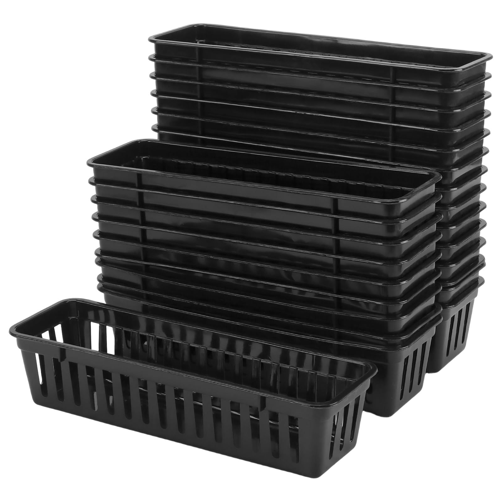 Panier de rangement fin en plastique 26cm bac organisateur empilable fournitures bureau