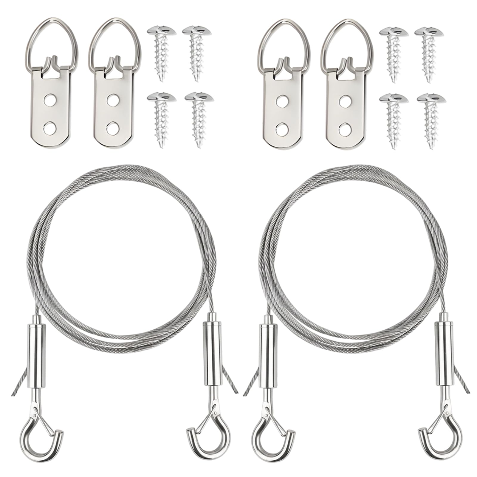2-Pack Set with Stainless Steel Wire Rope and Hooks, 2-Meter Picture Wire Heavy Duty, Mirror Hanging Kit for Home Decor and Gallery Displays, Supports 50-60 kg Load Capacity for Secure Installations