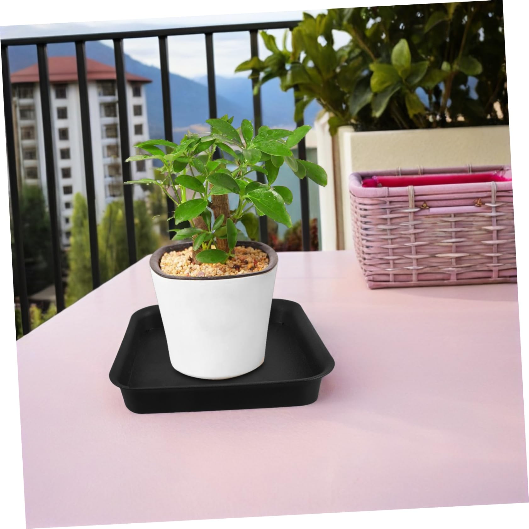 TOYANDONA Bandejas de Goteo para Macetas de Plástico Negro 4 Platillos Cuadrados Estructura Reforzada y Acabado Mate para Plantas en Balcones y Salones