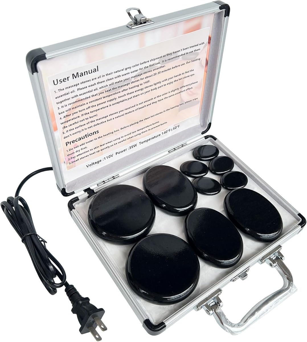 Hot Stone Massage, 10-Piece Portable Massage Stone Set with Basalt and Heater, for Hydrotherapy Heating Treatment. (10PCS)