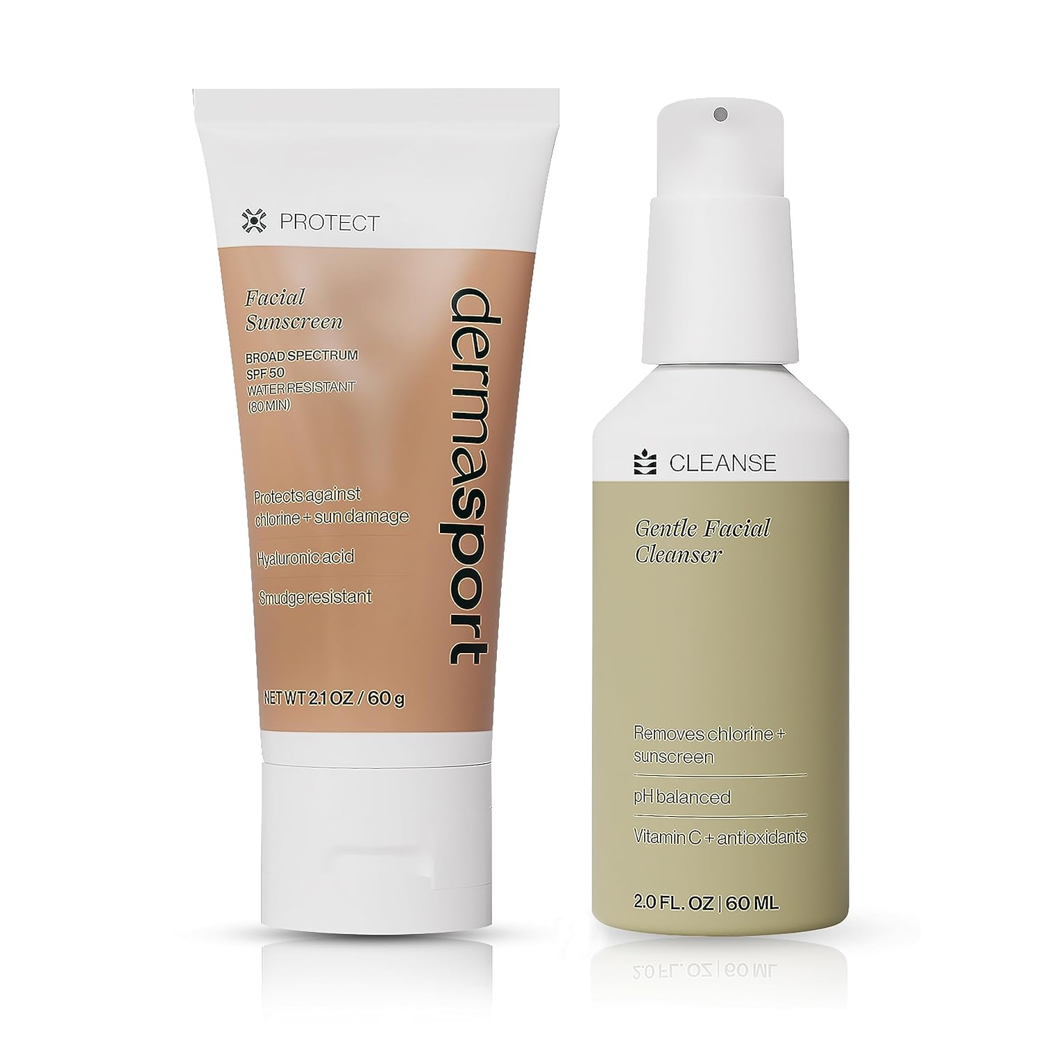 Dermasport Skin Care Set for Men and Women Athletes, SPF 50 Face Sunscreen + Gentle Cleanser, Daily Routine for Pre/Post Workout, Travel Kit, Sensitive Skin
