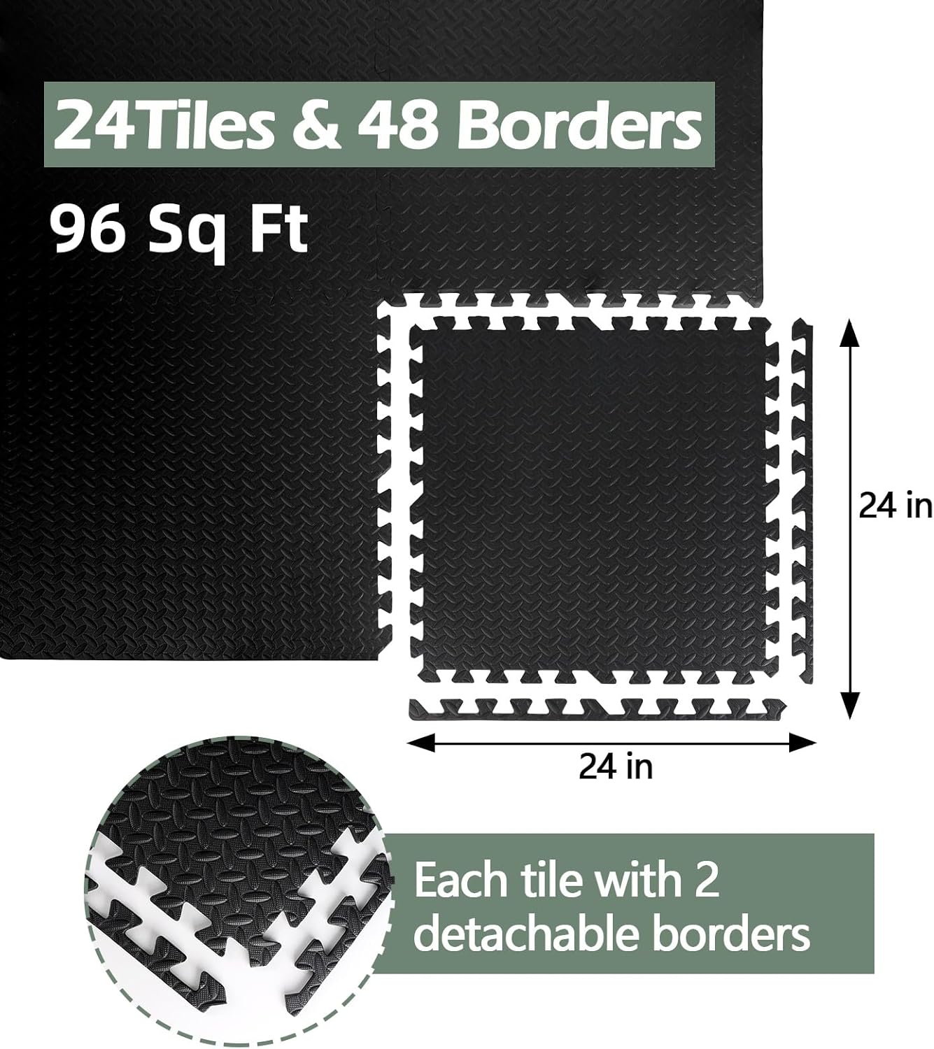 96 Sq Ft (24 Tiles) Interlocking Exercise Mats, EVA Foam Kids Play Mats for Home Gym, Yoga, Playroom, Non-Slip Flooring Tiles