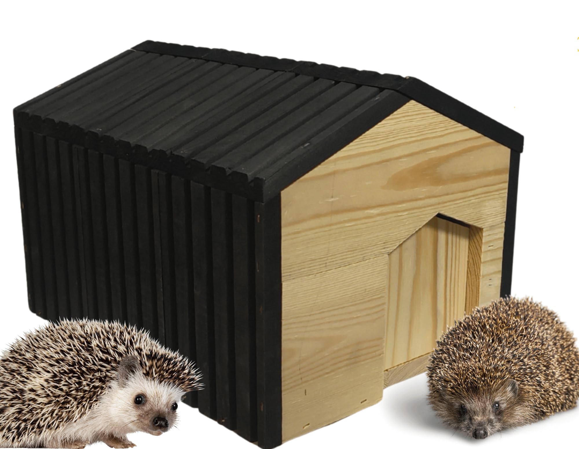 Igelhaus aus FSC Holz 25x36x27 cm Schwarz Igelhütte Igelhotel mit Labyrintheingang Wetterfestes Dach Winterschlaf Nisthaus Garten