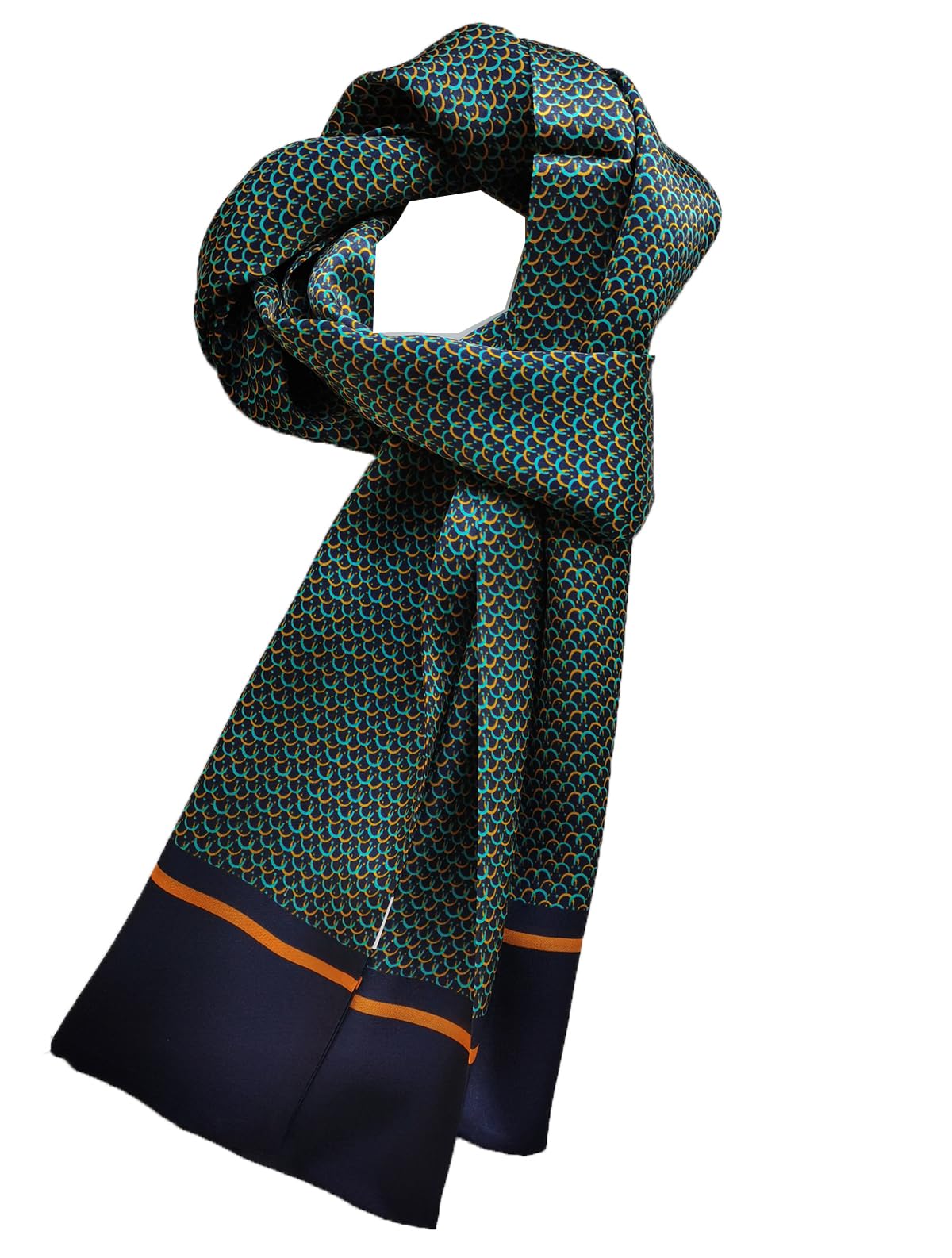 XUYUZUAU Mens 100 Silk Scarf Double Layers Fashion Wrap Neckerchief Formal Business Casual Party, Wave Blue + Green, 160 * 26cm