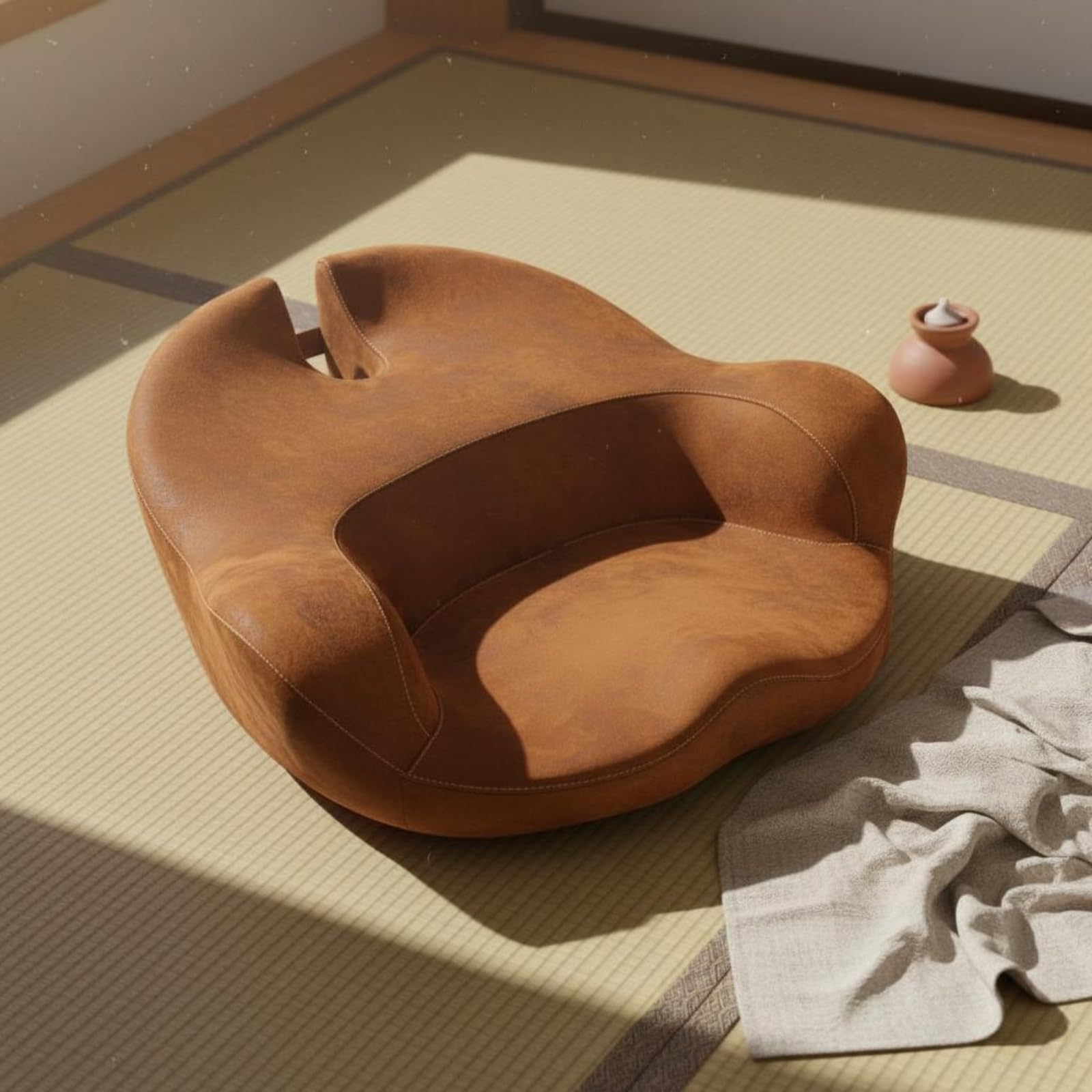 Cojín de Meditación Cojín Asiento Respaldo Almohadilla Piso Material de Ante Suave y Espuma Viscoelástica Forma Ergonómica para Sesiones Prolongadas, Marrón, Grande