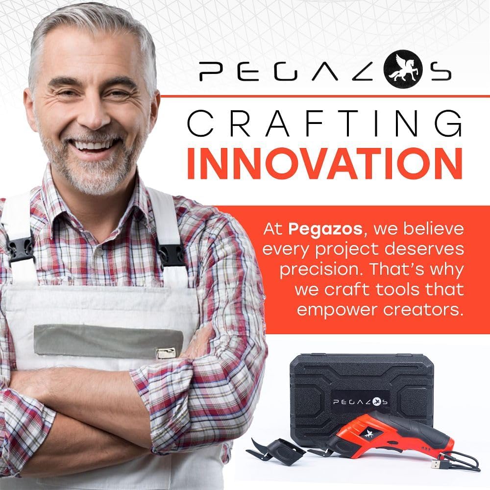 Cordless Electric Scissors - Rechargeable Cutting Tool for Fabric, Cardboard, Plastic, Paper, Leather - Detachable Blade, Ergonomic Grip, Safety Lock - Includes 2 Extra Cutter Head & USB Cable