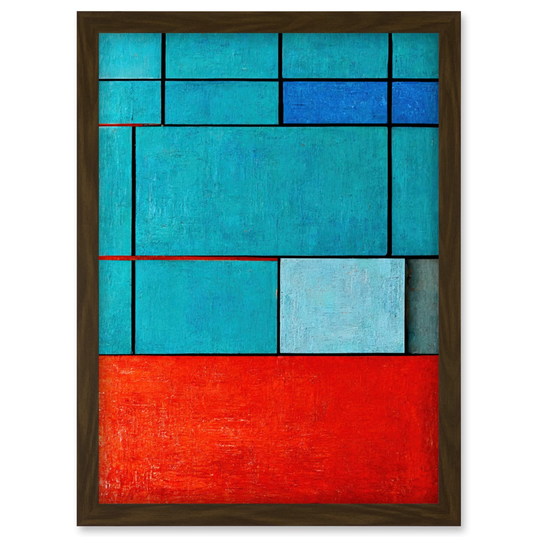 Doppelganger33 LTD Piet Mondrian Style Teal Red Abstract Harmony Artwork Framed Wall Art Print A4