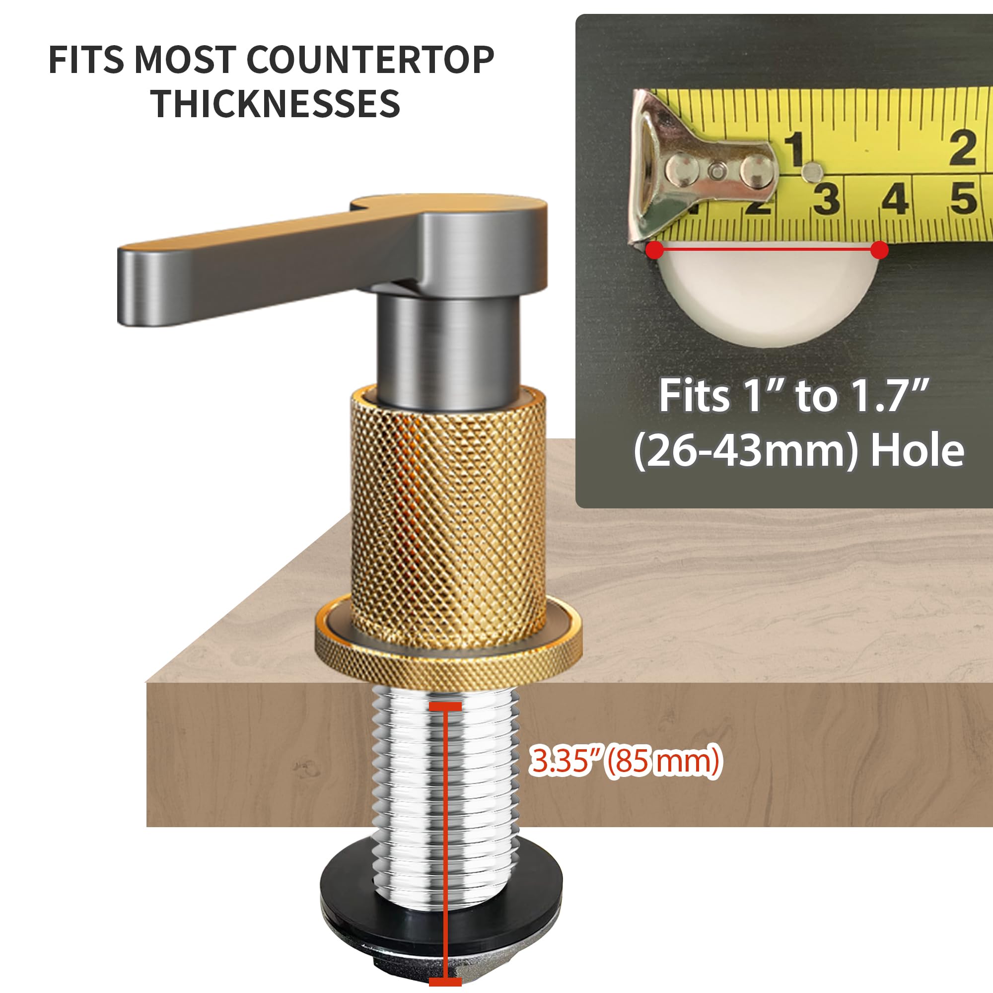 TYESTAND SD-80 All Brass Sink Soap Dispenser for Kitchen Sink Copper Pump Built In Dish Soap Dispenser with 17.6 oz(520ml) Bottle and 59"(1.5m) Extension Tube Kit (Gray) - Image 4
