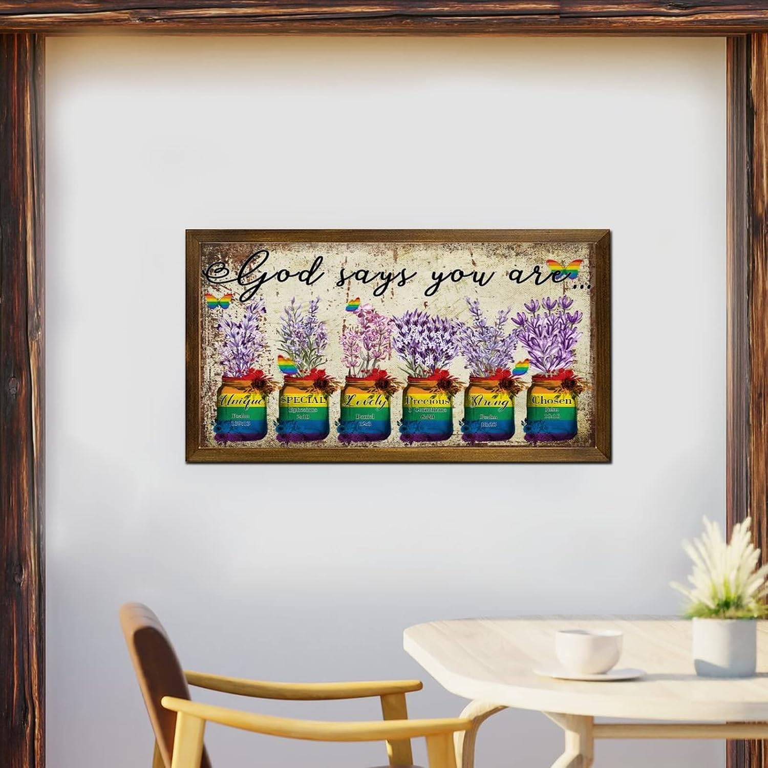 LGBT Religious Inspirational Wood Framed Sign God Says You are Wooden Art Wall Classic LGBTQ Cheer Up Wall Decor Farmhouse Rustic Wooden for LGBTQ Queer Gay Lesbian 12x22 in