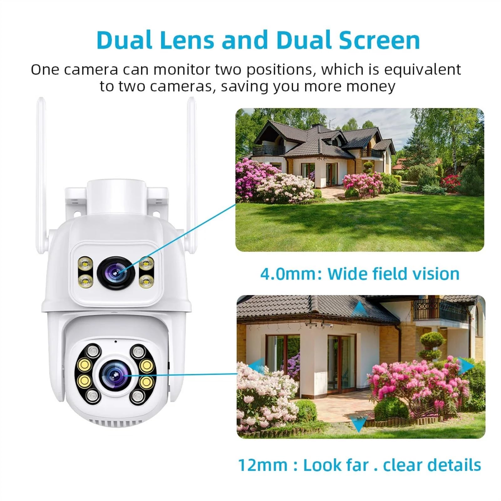Kamera Wi-Fi 8MP PTZ Podwójne ekrany Automatyczne śledzenie Noktowizor Kamera monitorująca CCTV Zewnętrzna kamera bezpieczeństwa IP 4MP(4MP NO SD Card)