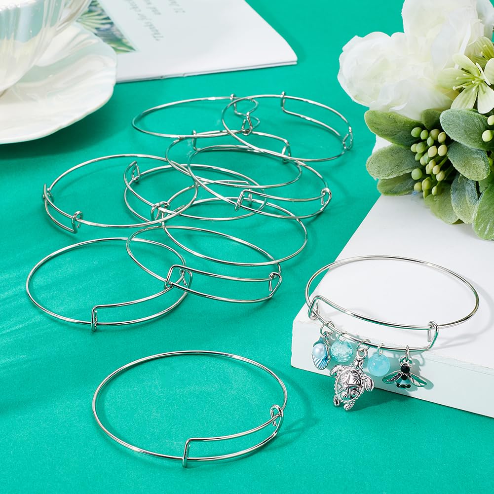 12 Braccialetti Rigidi Espandibili In Acciaio Inossidabile Argento Opaco – Base Per Creazioni Fai Da Te - 4