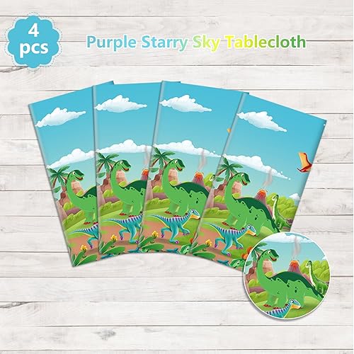 Miniatura 6 de 4 manteles de dinosaurio para decoración de fiesta de dinosaurios, suministros de fiesta de dinosaurios de 86 x 51 pulgadas, mantel rectangular de