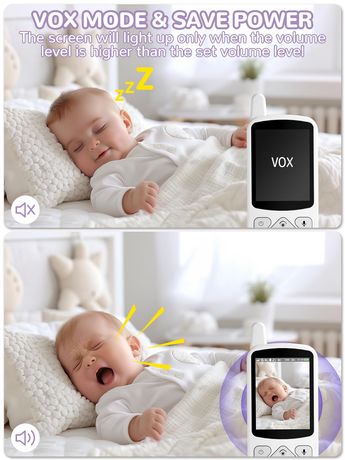 Vigilabebés con Cámara 2,8" 720P VOX Visión Nocturna Sin WiFi