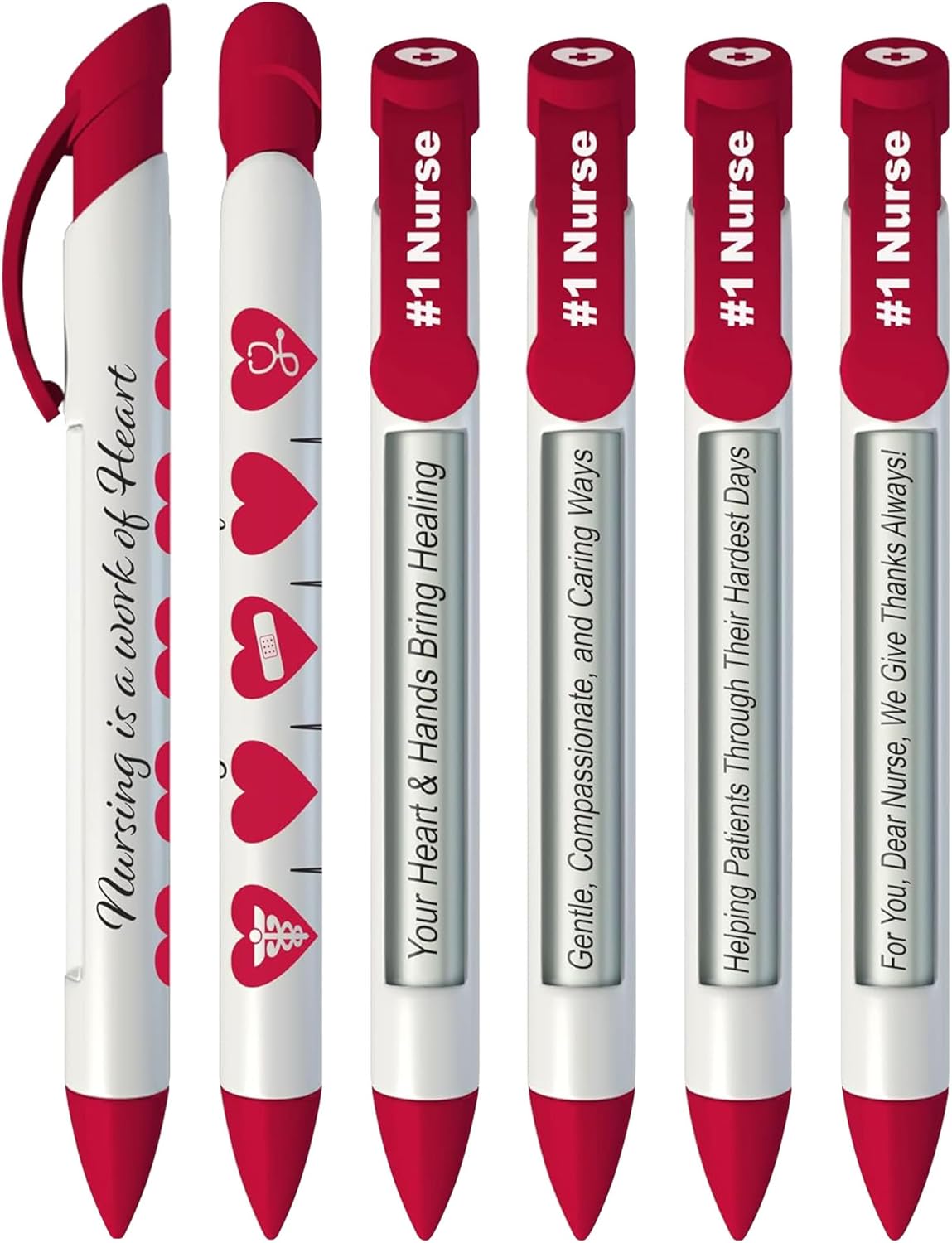 Greeting Pen – Nurse Appreciation Pen Set with Uplifting Rotating Messages – Cute, Bulk Presents for Nurses, Nursing Students, RN, Office, or Graduation – Red, 6 Pack – Medium Point Black Ink