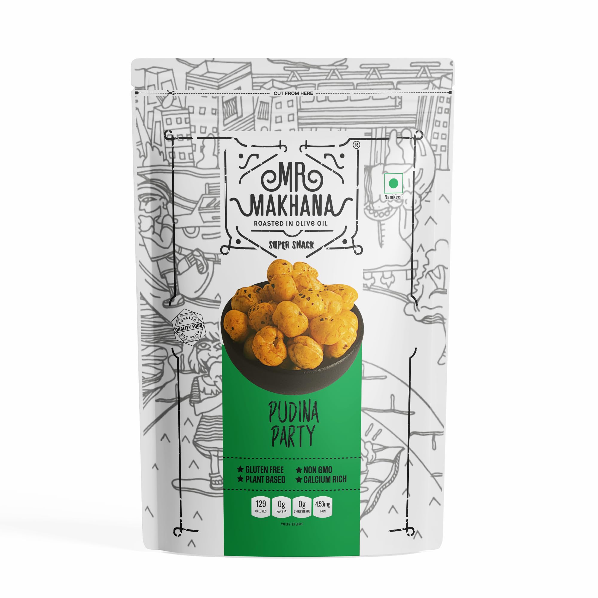 Mr. Makhana Roasted Makhana and Foxnuts | Healthy Snacks | Gluten Free | MSG Free | Antioxidant | Rich Calcium | Zero Trans Fat | Zero cholesterol (Pudina Party) (B0CMV3D43P) Amazon Price History, Amazon Price Tracker