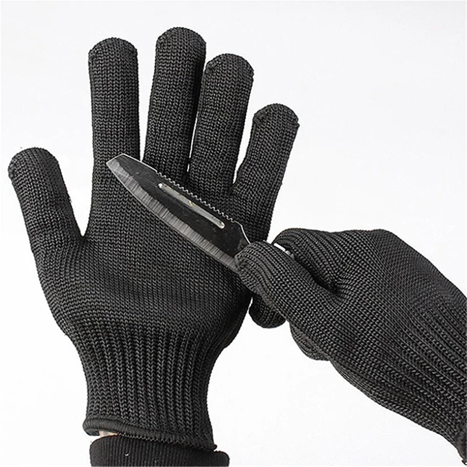 Guantes anticorte (1 par) negros de autodefensa con malla metálica y alambre acero. trabajo resistentes al desgaste. Protección seguridad,Alta flexibilidad