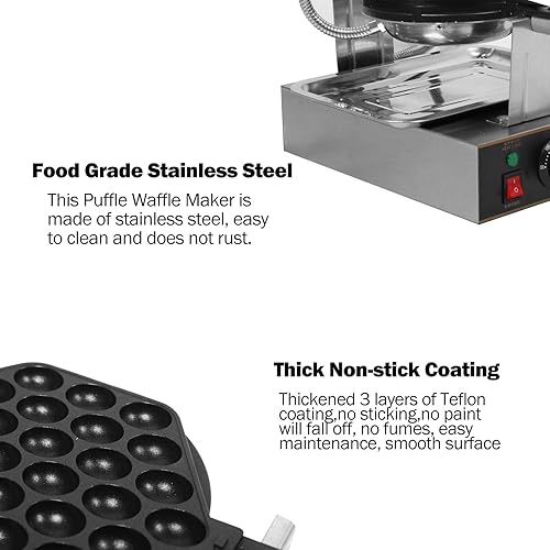 Miniatura 5 de Máquina para hacer gofres de huevo Burbuja de gofres antiadherente Rotado Profesional 1300W 110V Cocina estilo Hong Kong