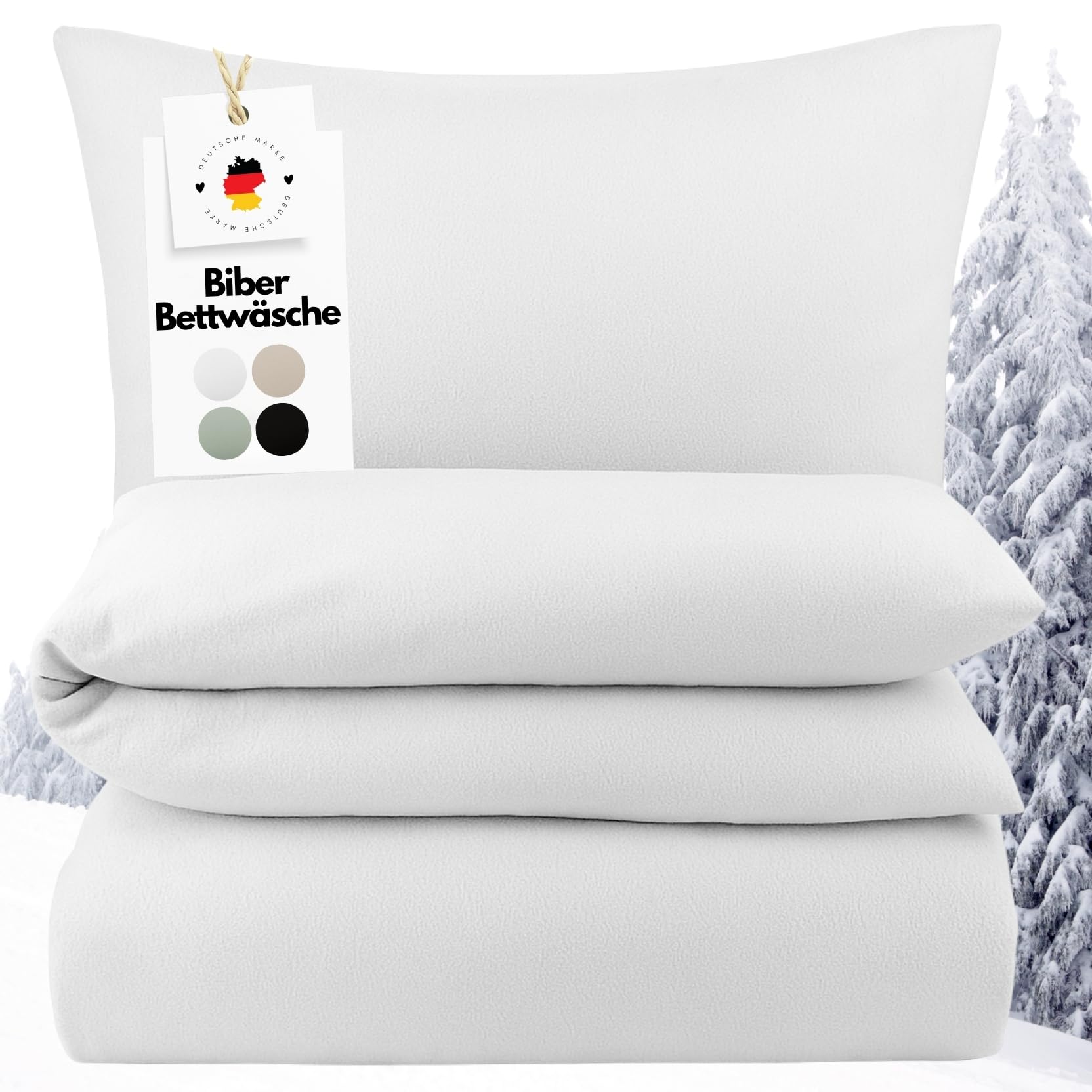 Carpe Sonno Biber Bettwäsche 135x200cm Weiß [Made in Germany] - 100% Baumwolle - Set 2 teilig Kissen und Decke | Flanell Bettwäsche 135x200 Winter | Biber Bettbezug | Winterbettwäsche kuschelig