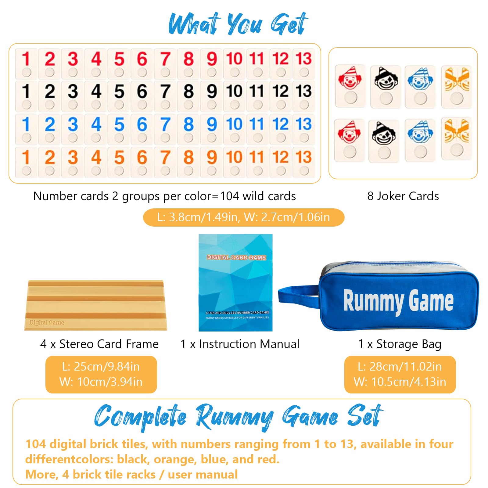 Rummy Reisespiel Set, Rummy Titel Set mit Zahlen Okey Spiel Set, 112 Spielsteinen & 4 Halter, Tragbares Brettspiel Strategie für 2-4 Spieler, Erwachsene Und Familie