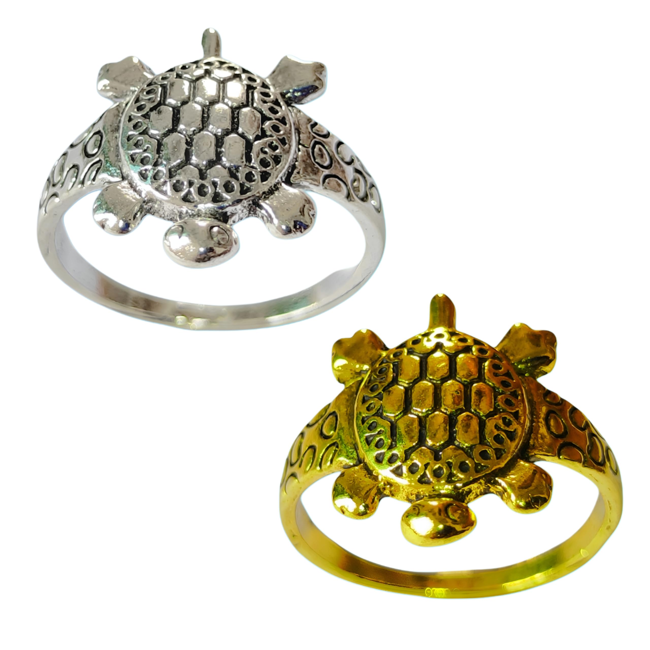 Turtle ring Pack Of 2 Kuber Ring Kachua Ring Turtle Tortoise Vastu Feng Shui Kachua Good Luck Finger Ring Randome Size Gold & Silver