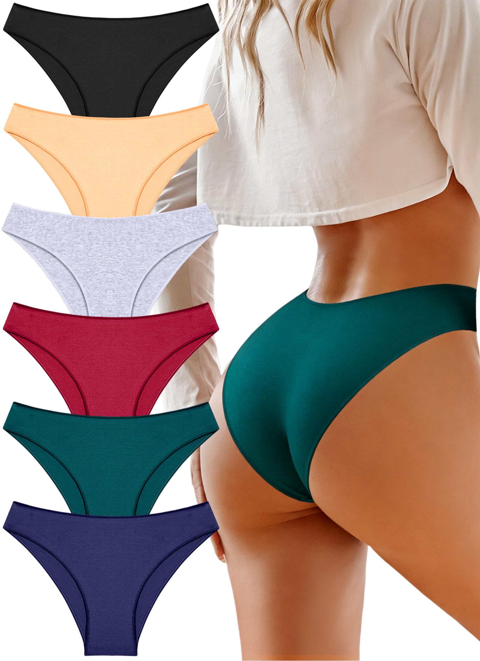 Cotton Underwear Women Sexy Cheeky Bikini Panties Lingerie Outfits 6 pack | Soft Breathbale Basics Essentials Underwear Plus Size Cute Fall Summer Neutrals Colors Panties Outfits Clothes for Women Girl