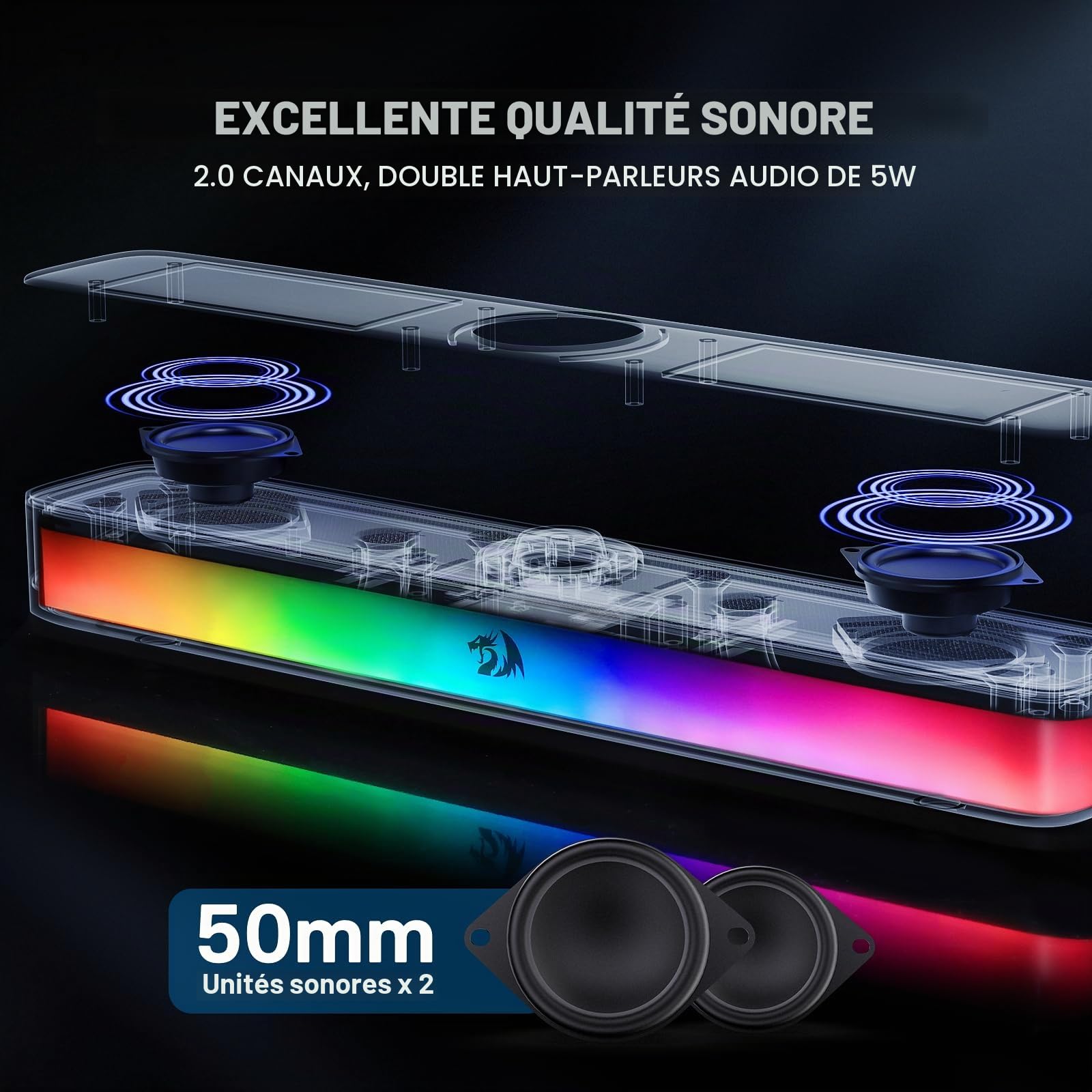 Redragon GS515 Barre Son RVB BT Type C Noir