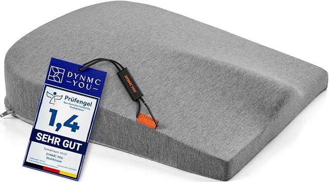 Poduszka klinowa DYNMC - nowoczesna ergonomiczna poduszka do siedzenia na krześle, samochodzie - optymalne wypełnienie z twardej pianki z pamięcią kształtu, miękka powłoka w kolorze szarym