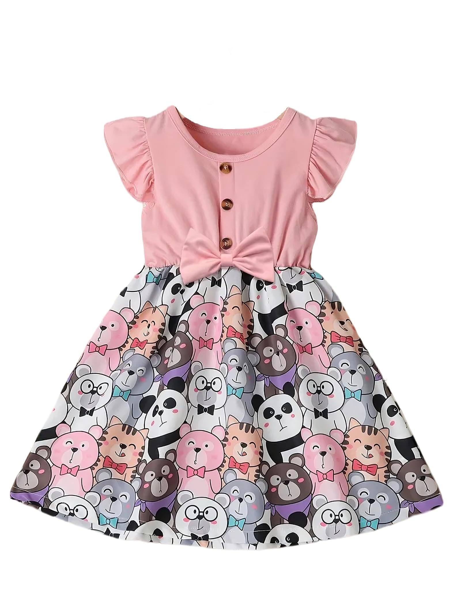 Lycra Panda Printed Girls Frock Dress| Short Sleeve Frock for Kids.
