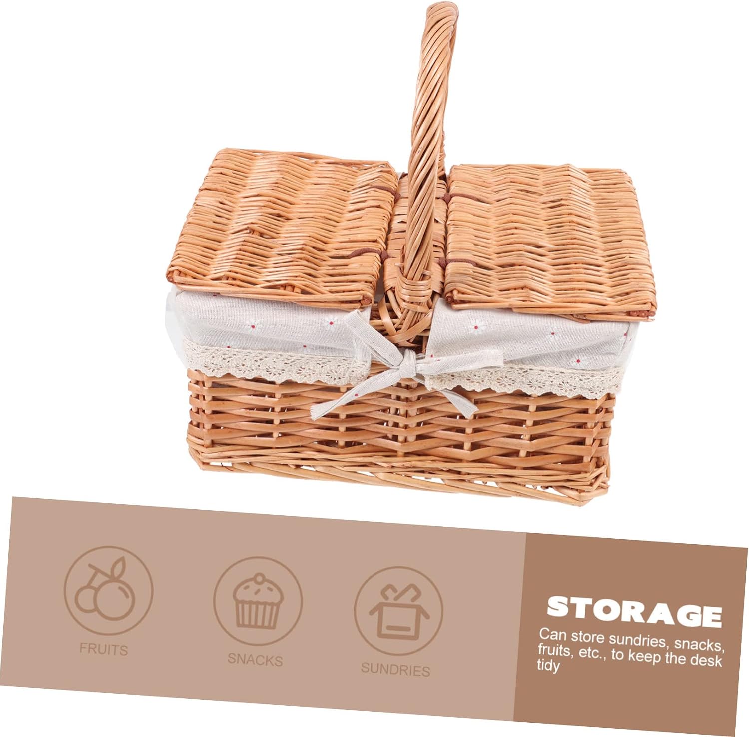 ORFOFE 1pc Lightweight Woven Picnic Basket Lid Portable Outdoor Storage Container for Food and Sundries for Camping Parties and Gardens