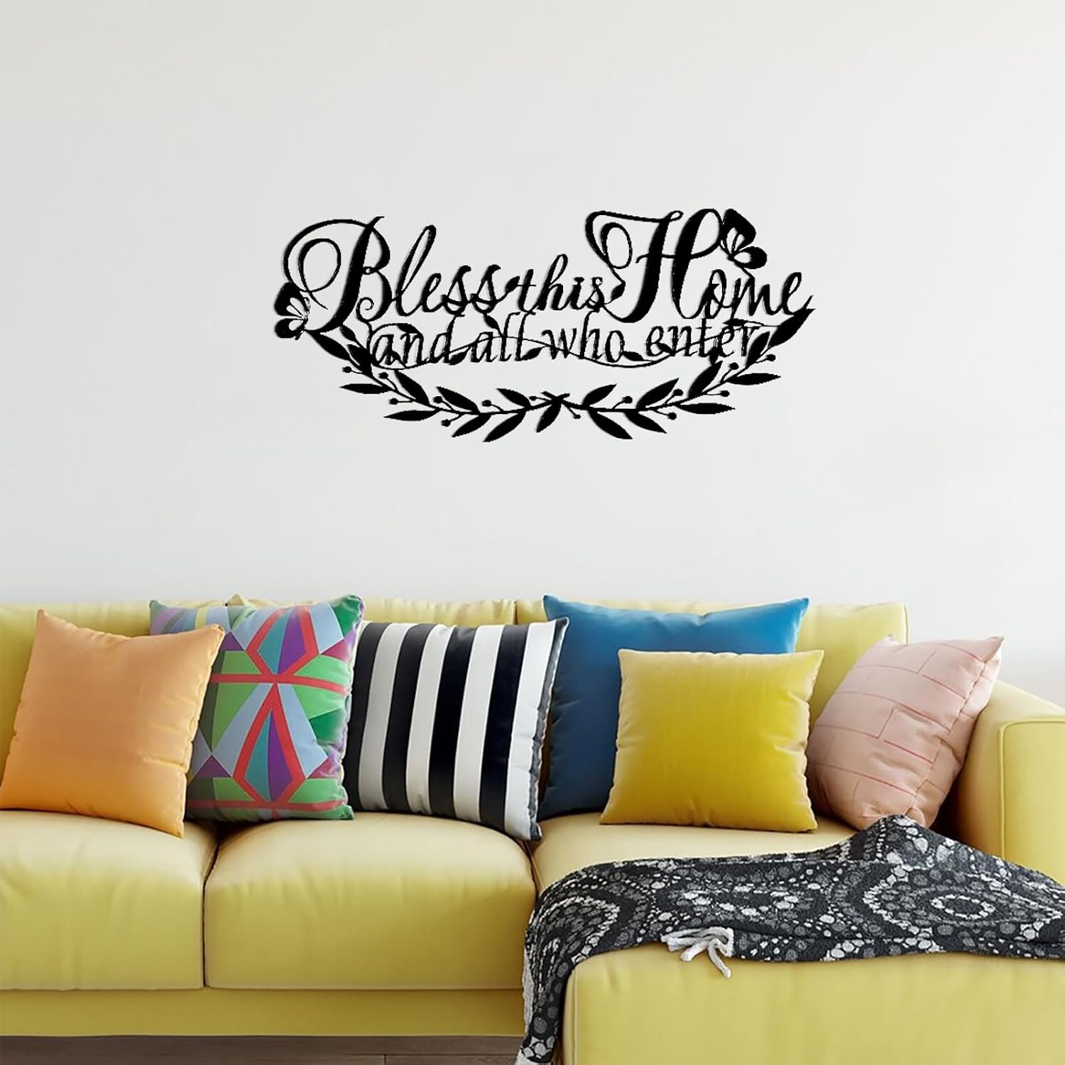 DUOOLN Bless This Home And All Who Enter Wall Decor Blessed Art, Black Iron Letter Sign, Farmhouse Entryway Sculptures for Home Inspirational Quotes, Hallway Kitchen Living Room Bedroom-15.75x7.9in
